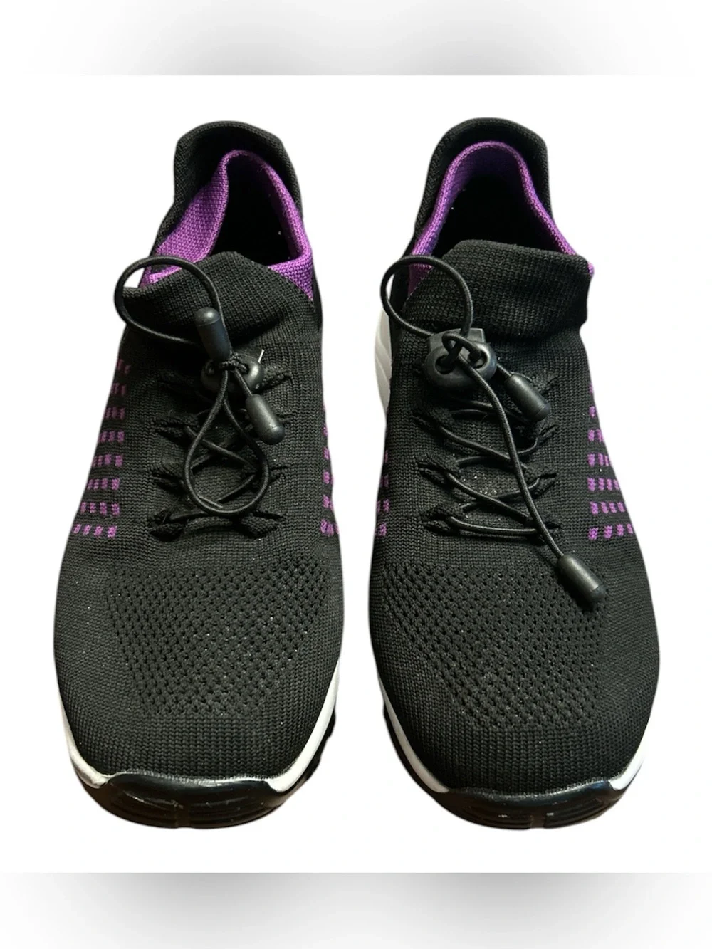 Women’s Comfort Wear Black Knit Slip-On Walking Shoes with Elastic Laces Size 8